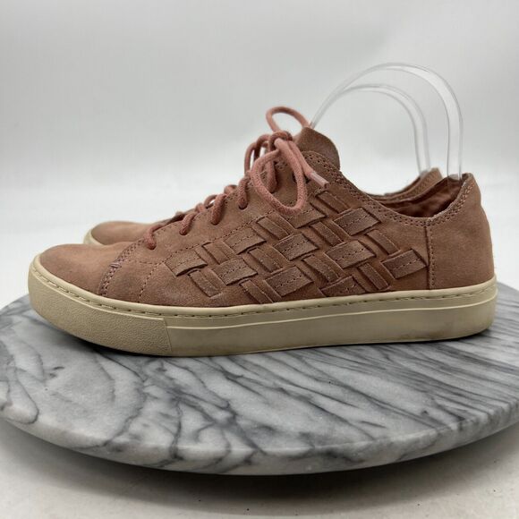 Toms Lenox Bloom Basketweave Sneaker Womens 8.5 Pink Leather Lace Up Trainers - Picture 4 of 11